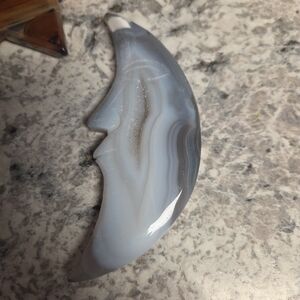 Druzy Gray Agate Crescent Moon Crystal Decor